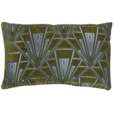Art Deco Geometric Velvet Chenille XL Rectangular Cushion in Forest Green