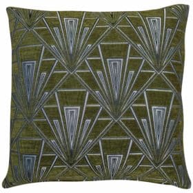 Art Deco Geometric Velvet Chenille Extra-Large Cushion in Forest Green