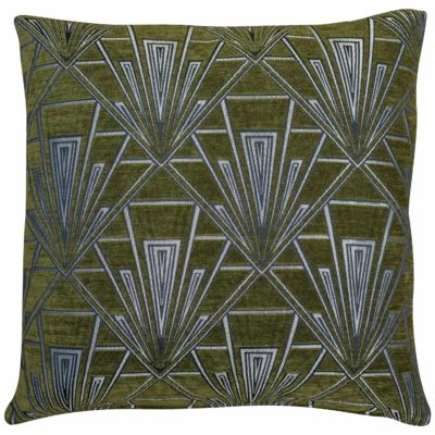 Art Deco Geometric Velvet Chenille Extra-Large Cushion in Forest Green