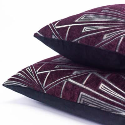 Art Deco Geometric Velvet Chenille Boudoir Cushion in Purple