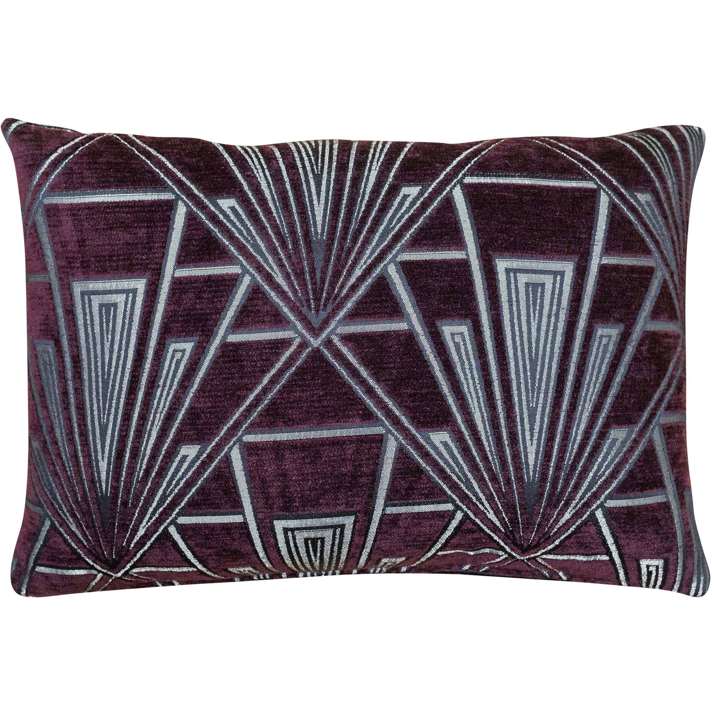Art Deco Geometric Velvet Chenille Boudoir Cushion in Purple