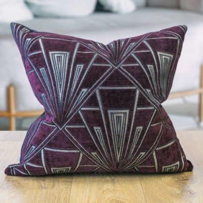 Art Deco Geometric Velvet Chenille Cushion in Purple