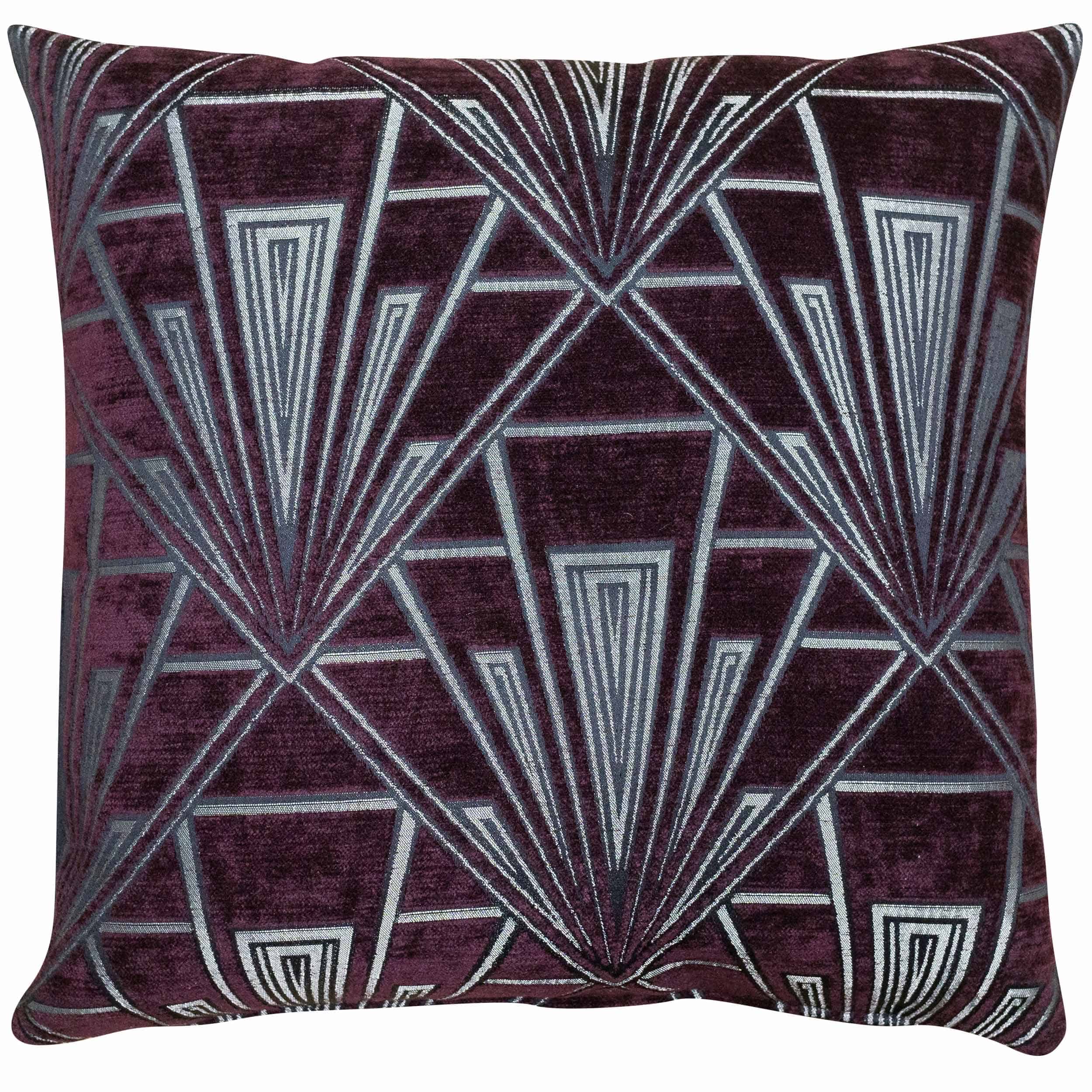 Art Deco Geometric Velvet Chenille Cushion in Purple