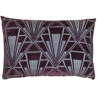 Art Deco Geometric Velvet Chenille XL Rectangular Cushion in Purple