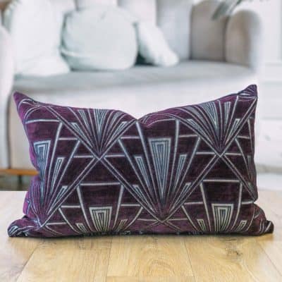 Art Deco Geometric Velvet Chenille XL Rectangular Cushion in Purple