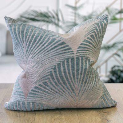 Art Deco Fan Cushion in Duck Egg Blue and Natural