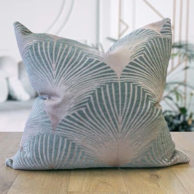 Art Deco Fan Extra-Large Cushion in Duck Egg Blue and Natural