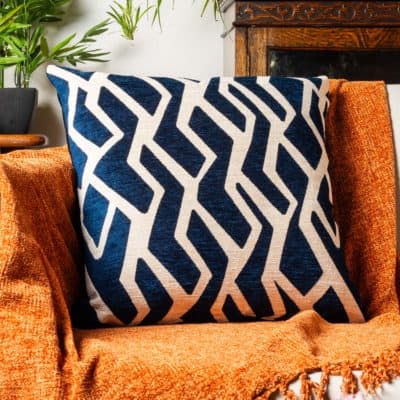 Modern Geometric Cushion White on Blue