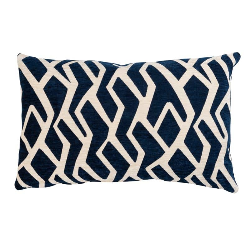 Modern Geometric XL Rectangular Cushion White on Blue