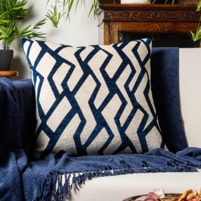 Modern Geometric Cushion Blue on White