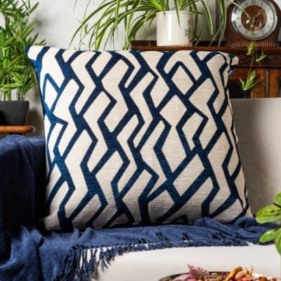 Modern Geometric Extra-Large Cushion Blue on White