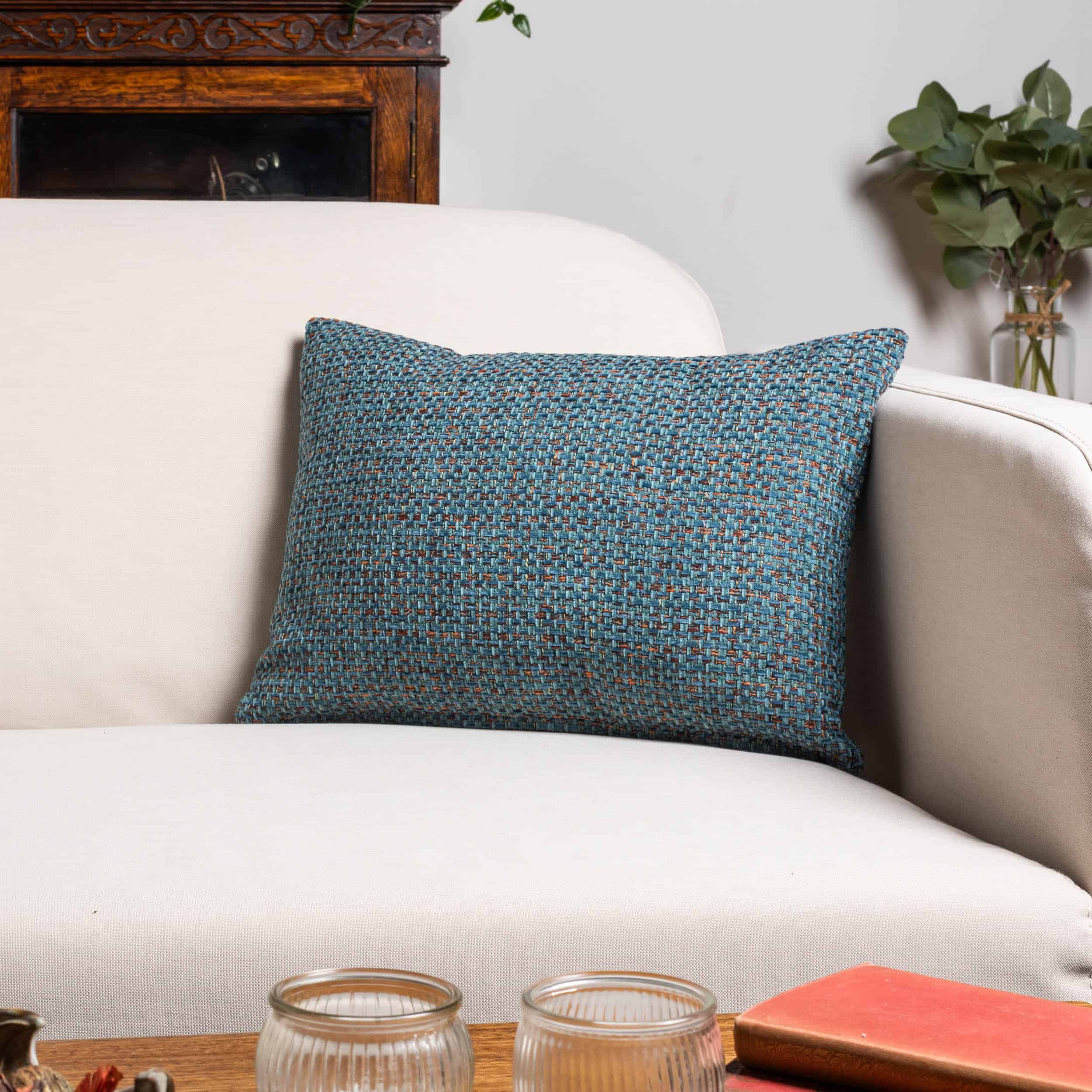 Rustic Basketweave Boudoir Cushion in Teal Blue