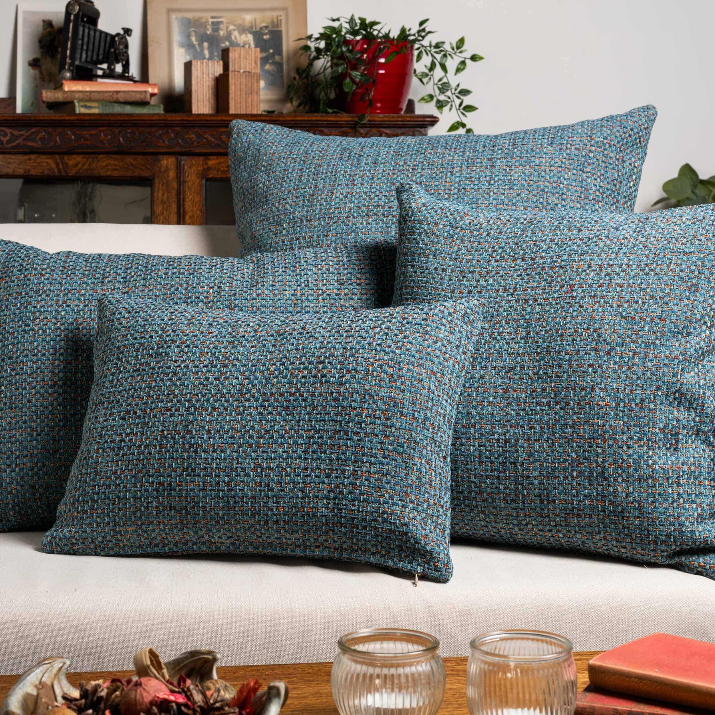 Rustic Basketweave Boudoir Cushion in Teal Blue
