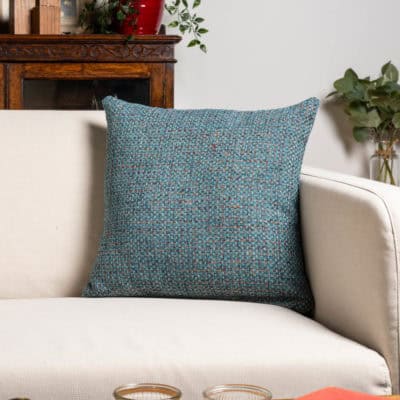 Rustic Basketweave Cushion in Teal Blue