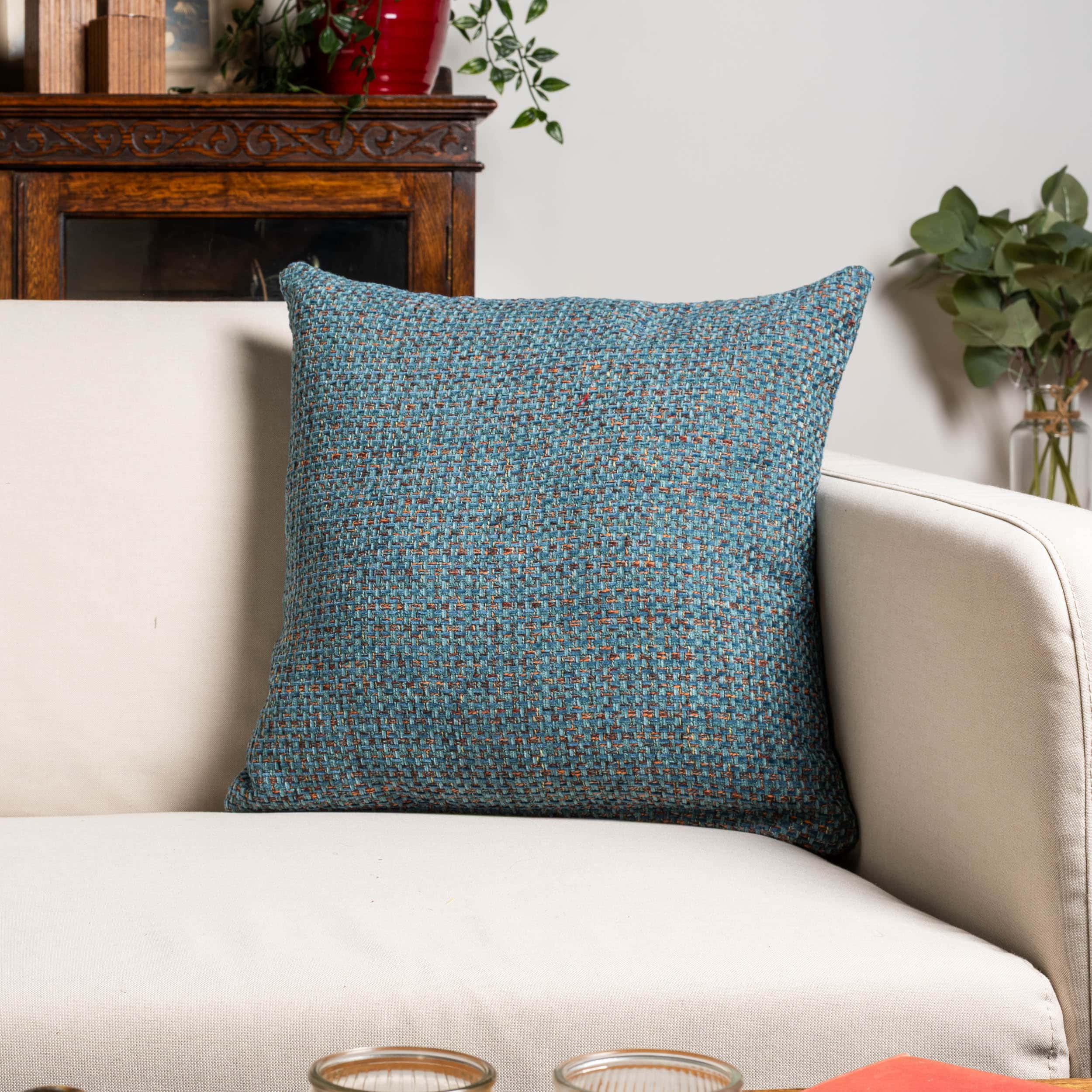 Rustic Basketweave Cushion in Teal Blue