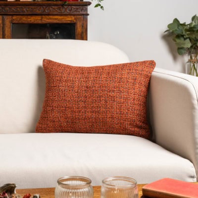 Rustic Basketweave Boudoir Cushion in Burnt Orange
