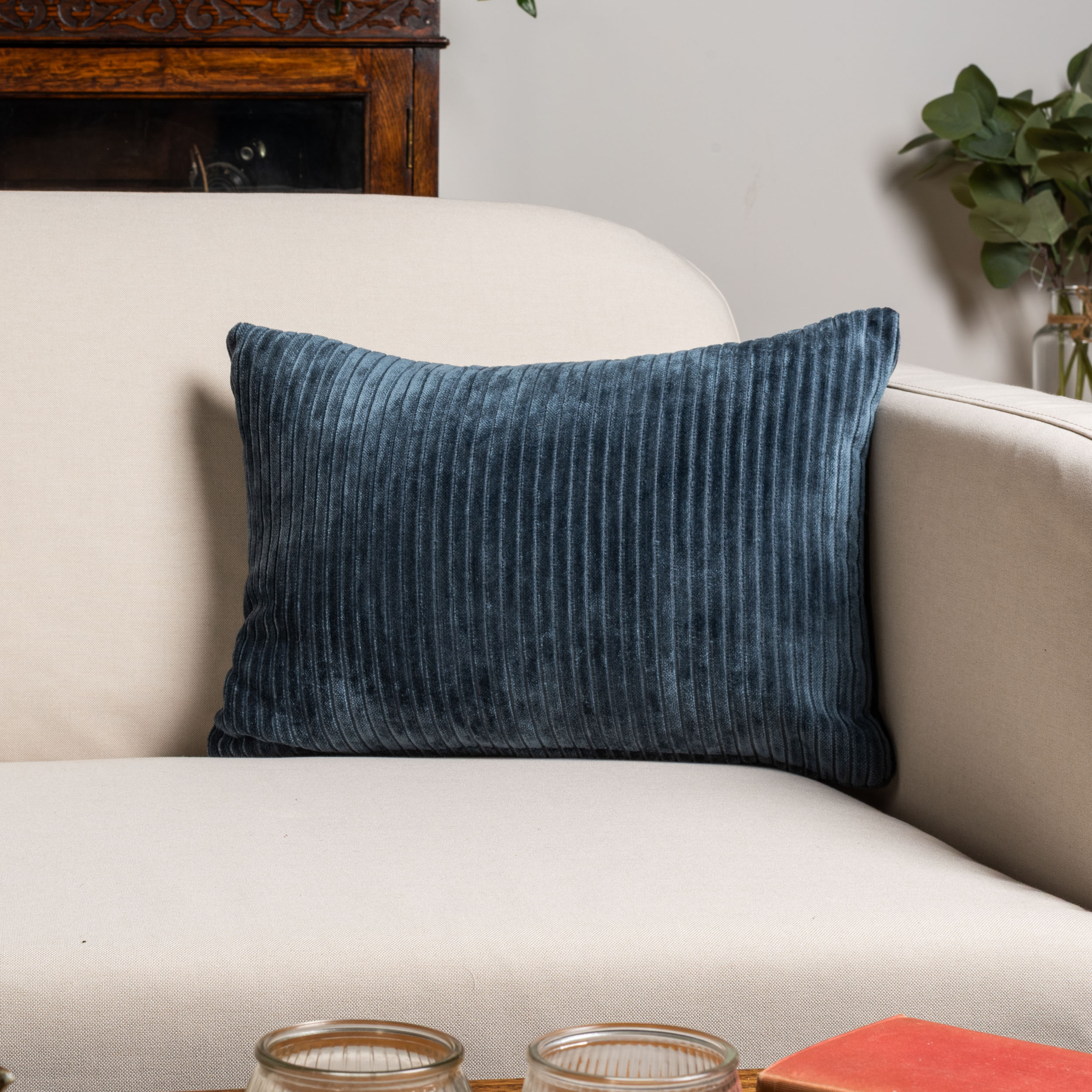 Velvet Jumbo Corduroy Boudoir Cushion in Ink Blue