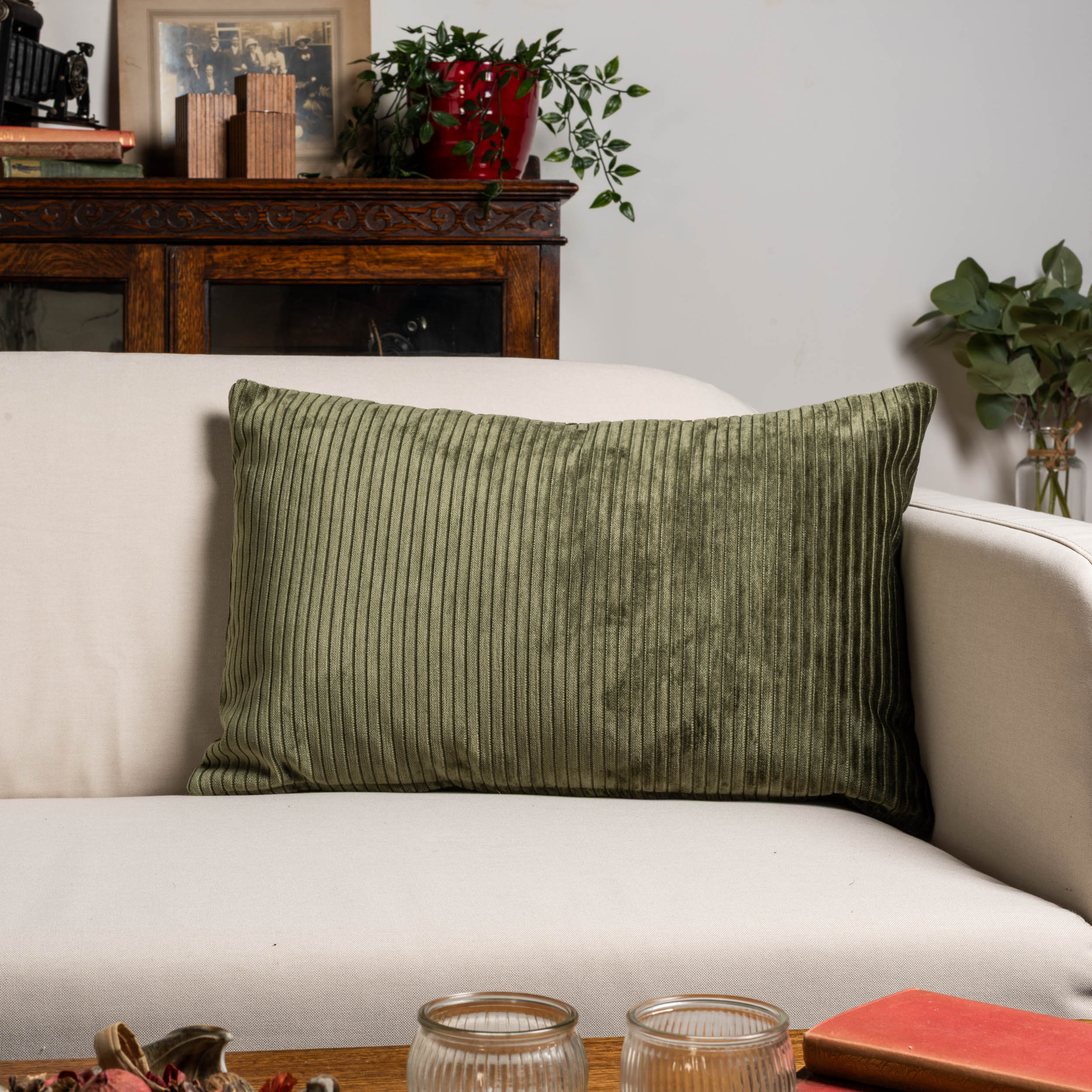 Velvet Jumbo Corduroy XL Rectangular Cushion in Olive Green