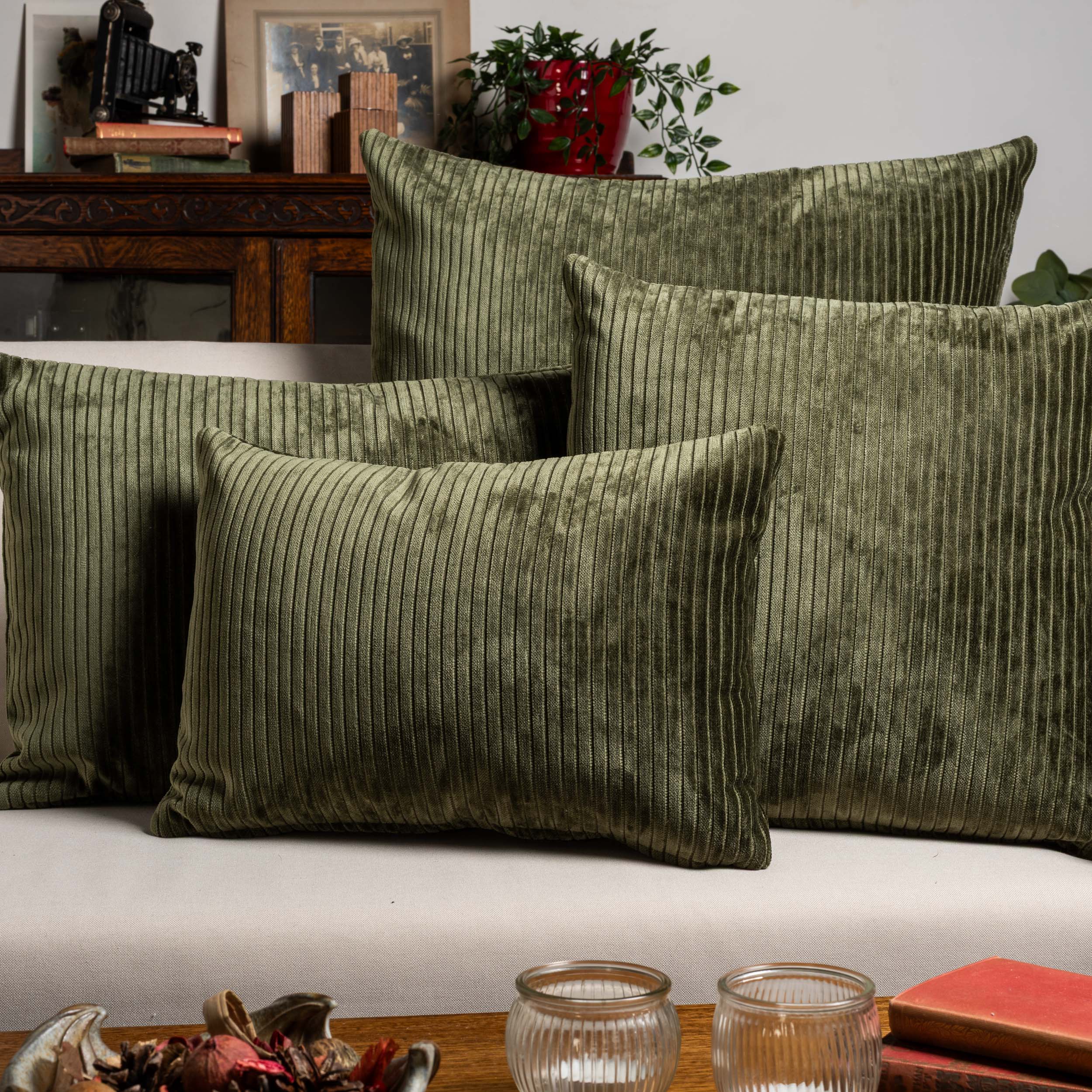 Velvet Jumbo Corduroy XL Rectangular Cushion in Olive Green
