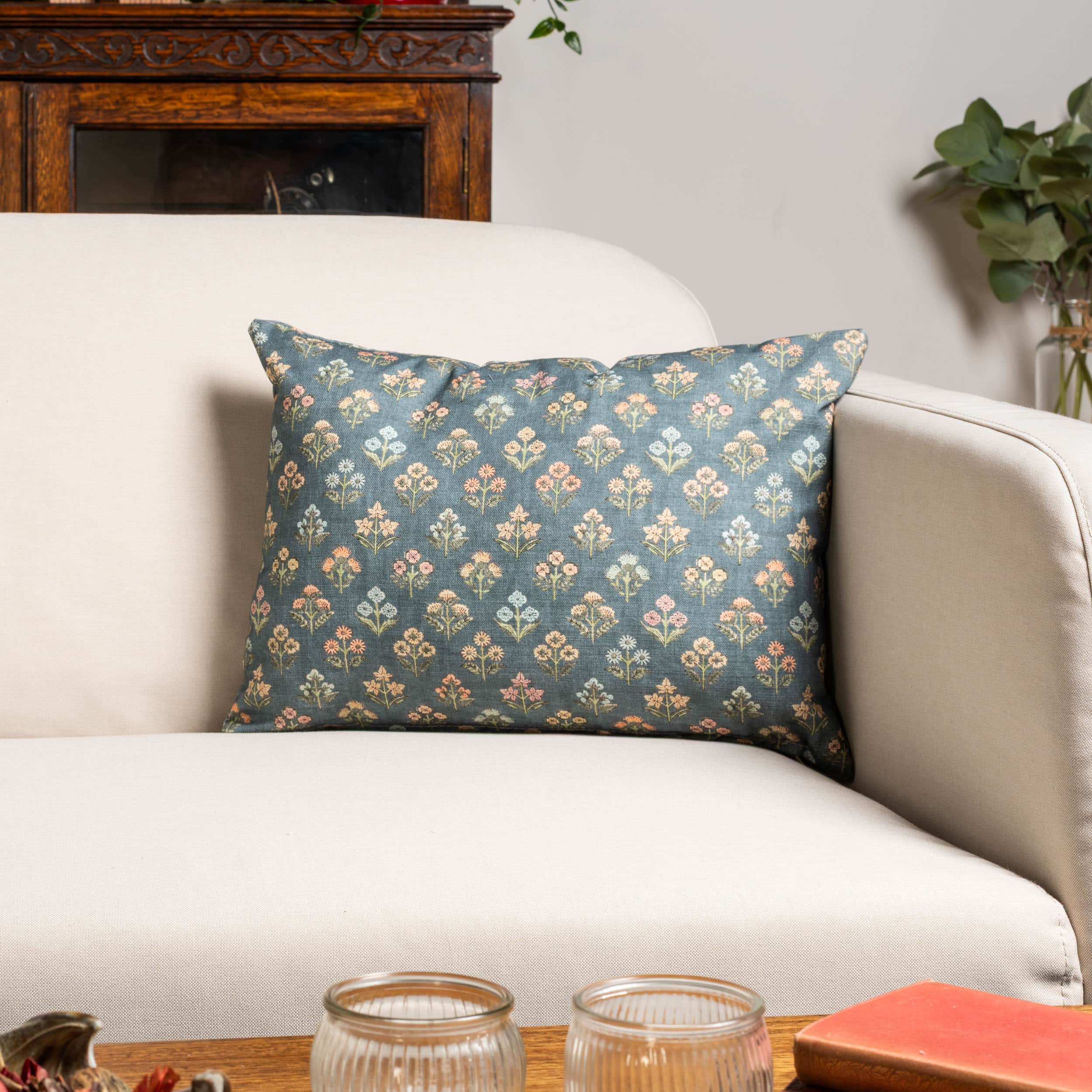 Vintage Meadow Boudoir Cushion in Chambray Blue