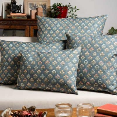 Vintage Meadow Boudoir Cushion in Chambray Blue