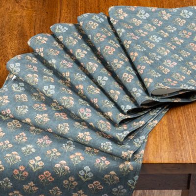 Vintage Meadow Table Runner in Chambray Blue