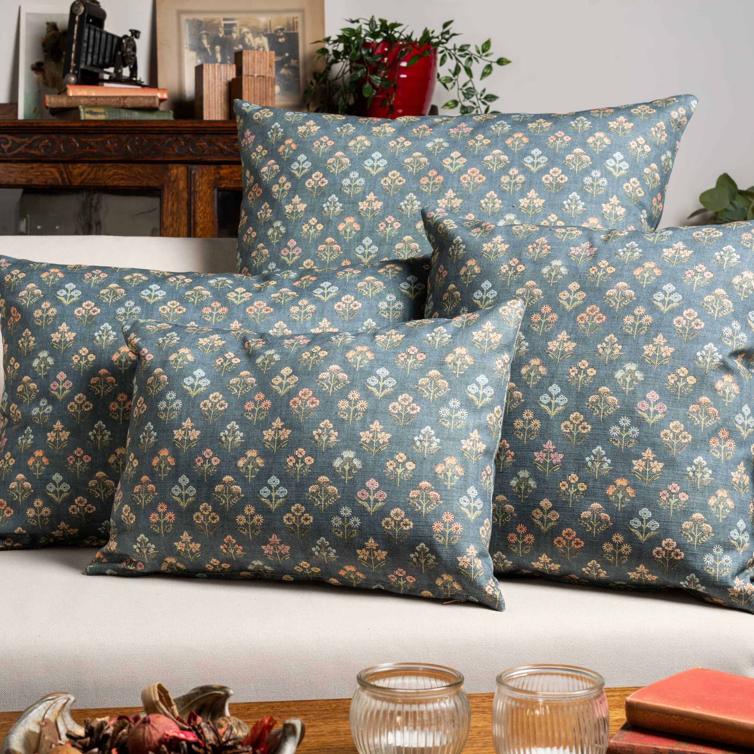 Vintage Meadow XL Rectangular Cushion in Chambray Blue