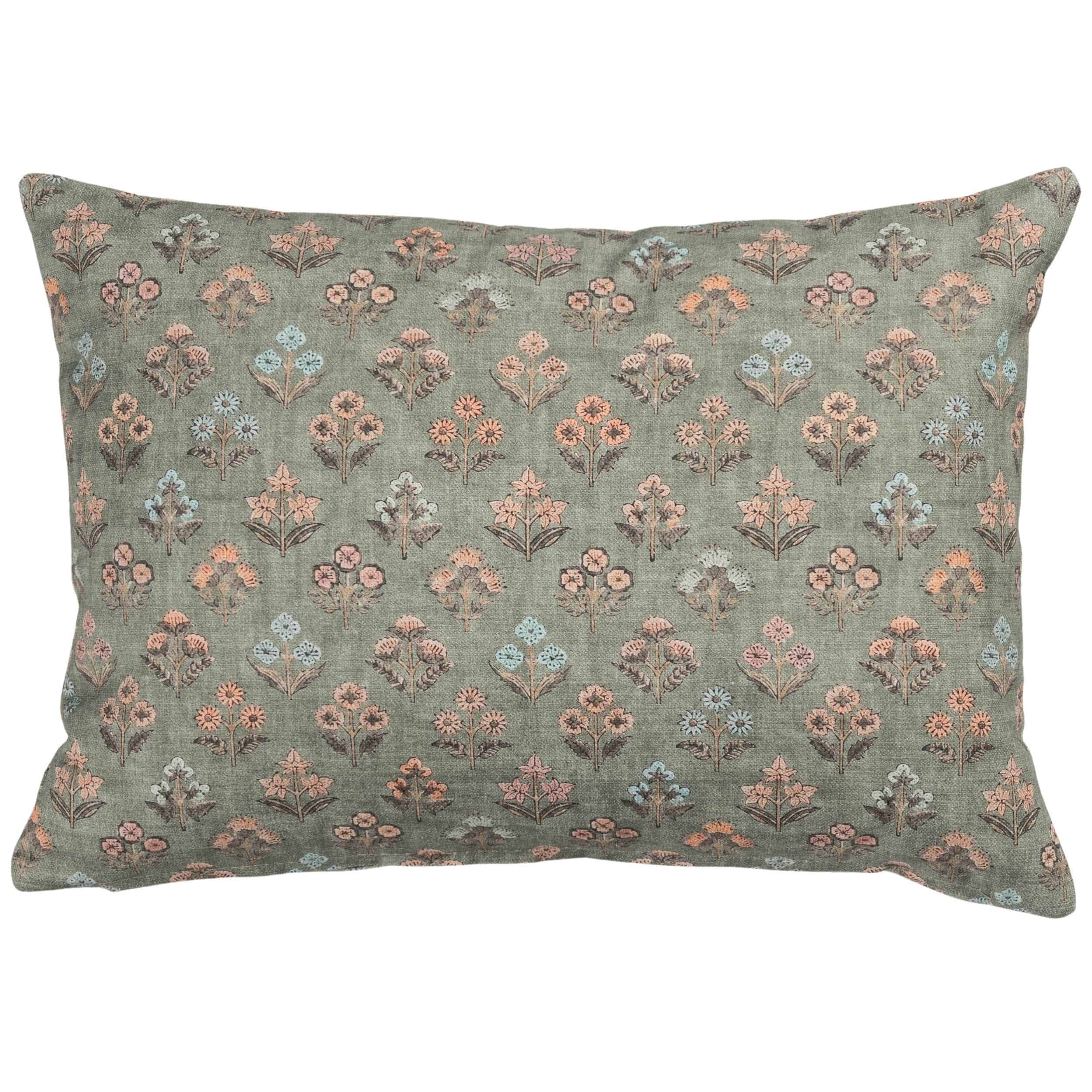Vintage Meadow Boudoir Cushion in Willow Green