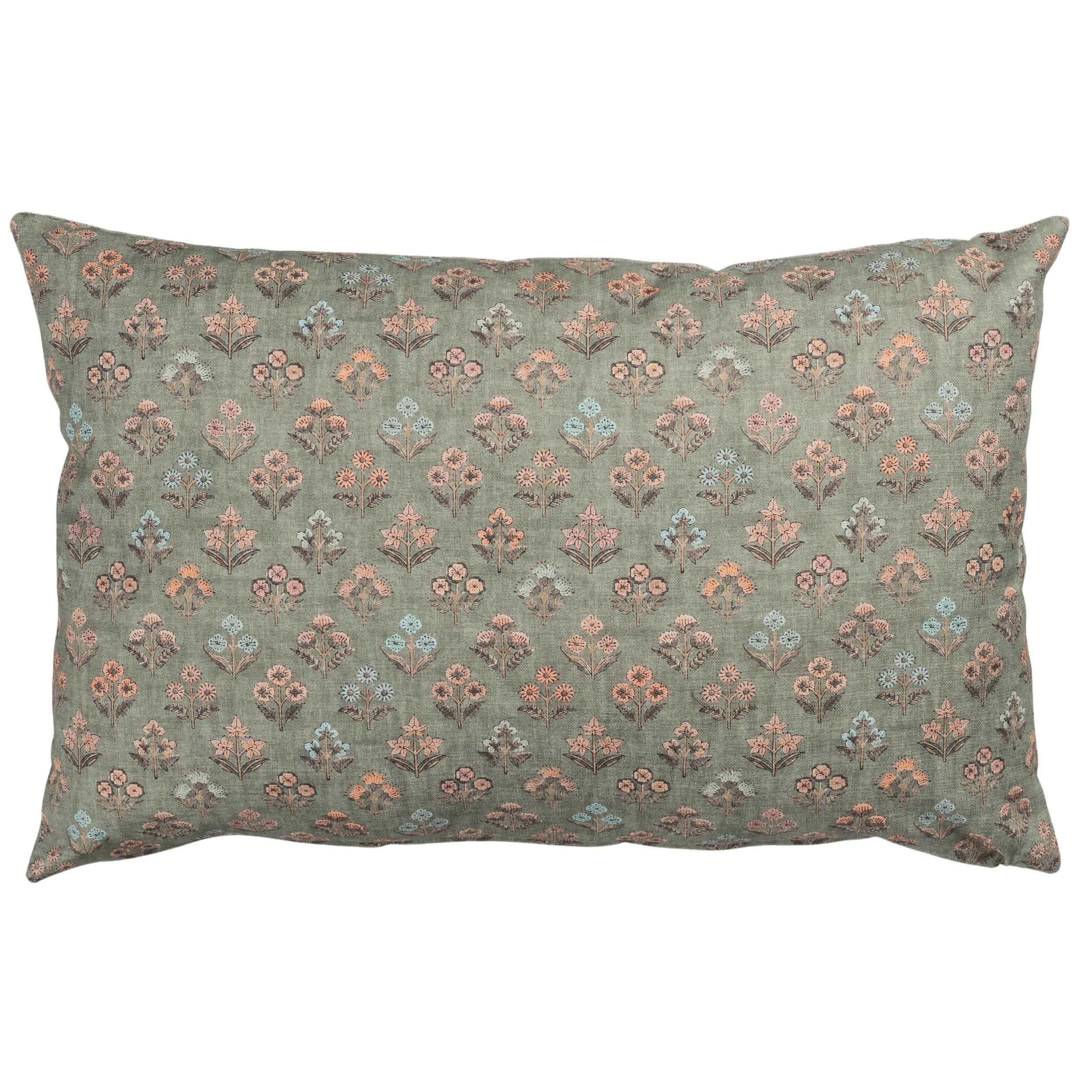 Vintage Meadow XL Rectangular Cushion in Willow Green