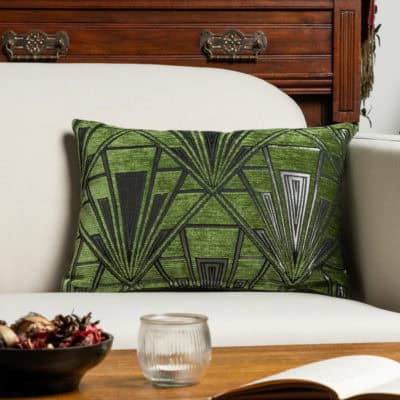 Art Deco Geometric Boudoir Cushion in Moss Green