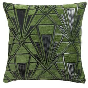 Art Deco Geometric Velvet Chenille Cushion in Moss Green