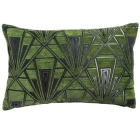 Art Deco Geometric Velvet Chenille XL Rectangular Cushion in Moss Green