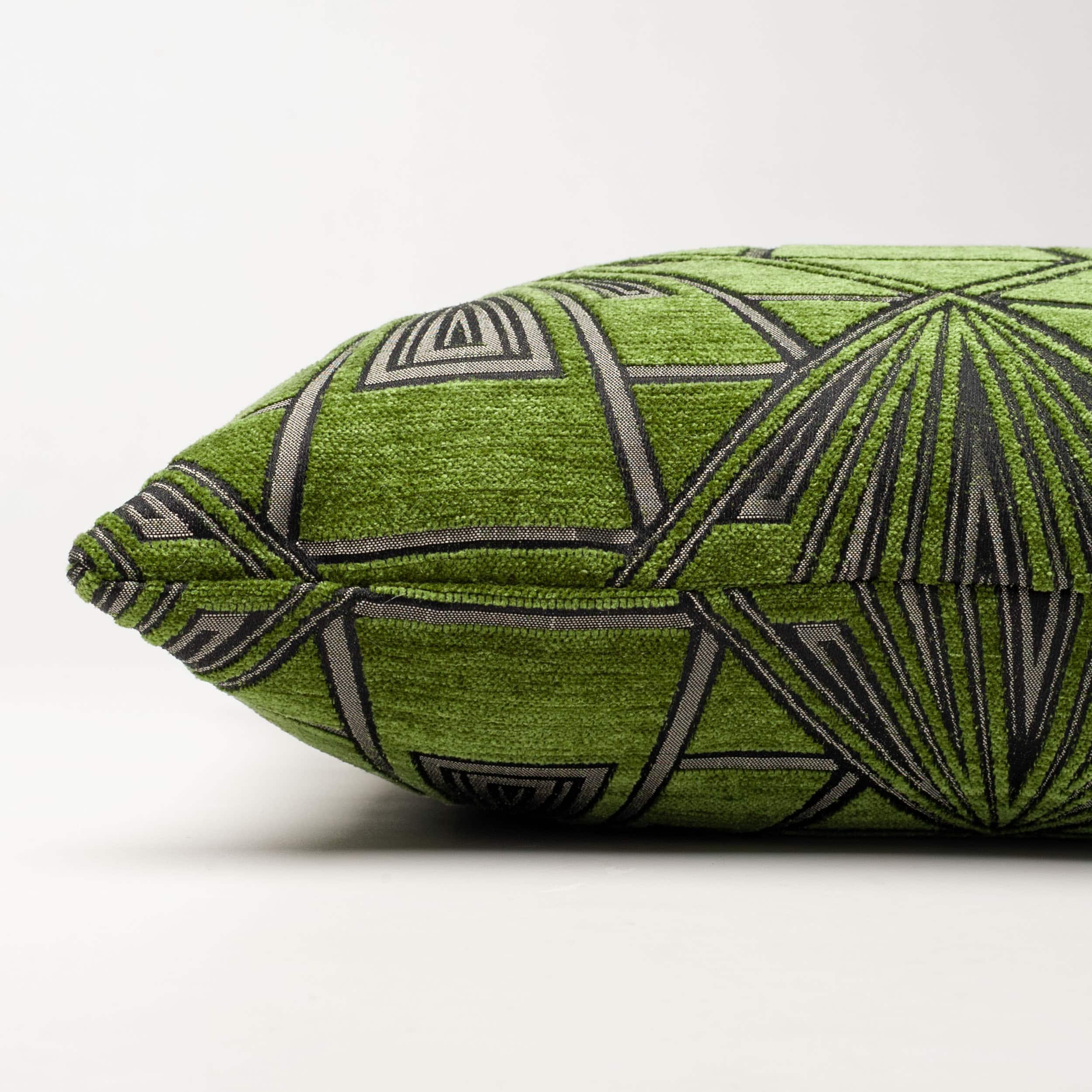 Art Deco Geometric Velvet Chenille XL Rectangular Cushion in Moss Green