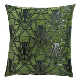 Art Deco Geometric Velvet Chenille Extra-Large Cushion in Moss Green