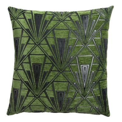 Art Deco Geometric Velvet Chenille Extra-Large Cushion in Moss Green