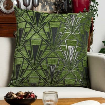 Art Deco Geometric Velvet Chenille Extra-Large Cushion in Moss Green