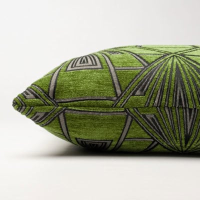 Art Deco Geometric Velvet Chenille Extra-Large Cushion in Moss Green