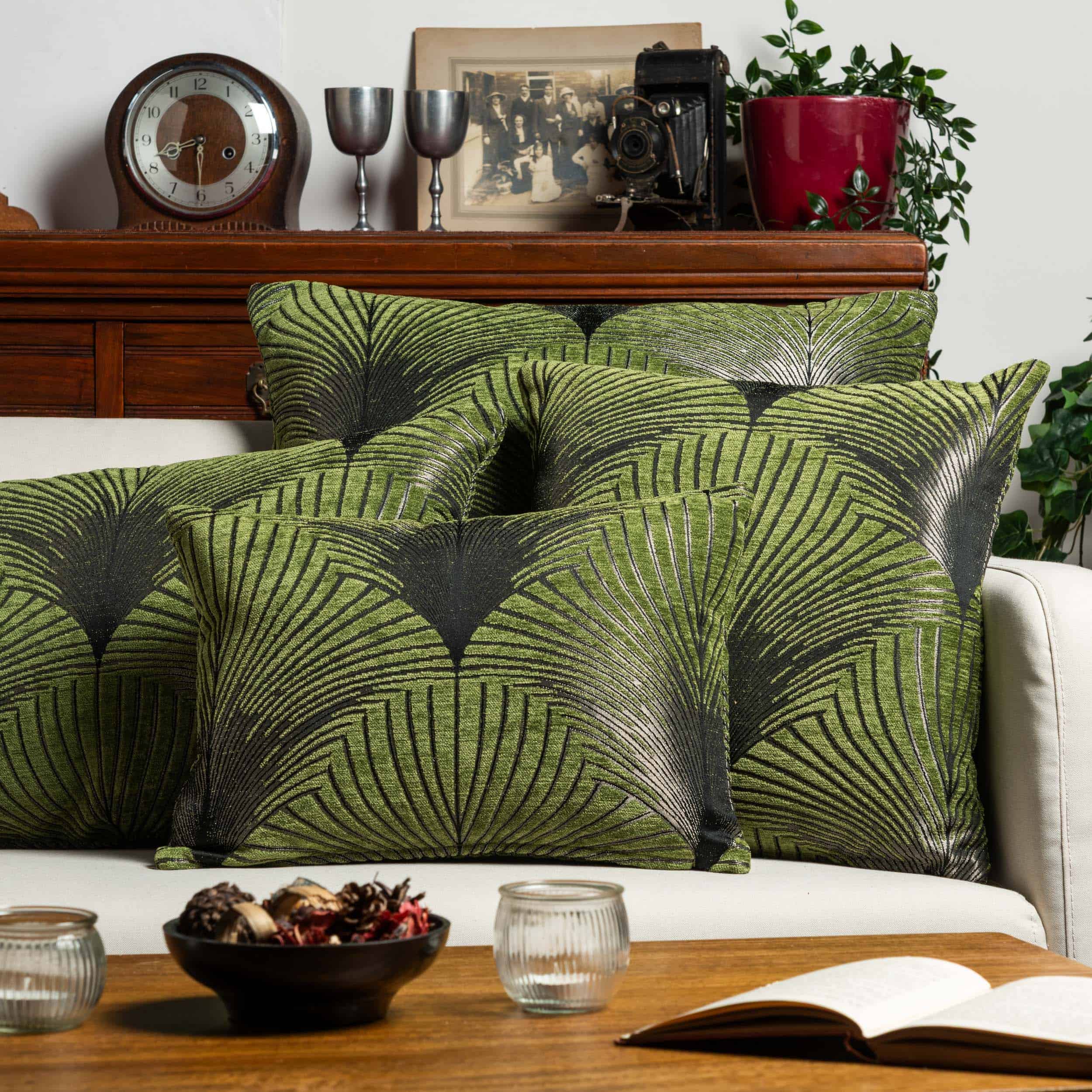 Art Deco Fan Boudoir Cushion in Moss Green