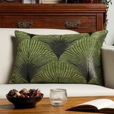 Art Deco Fan XL Rectangular Cushion in Moss Green