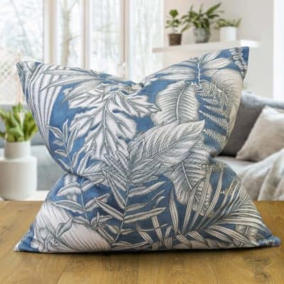 Neon Floral Extra-Large Cushion in Denim Blue