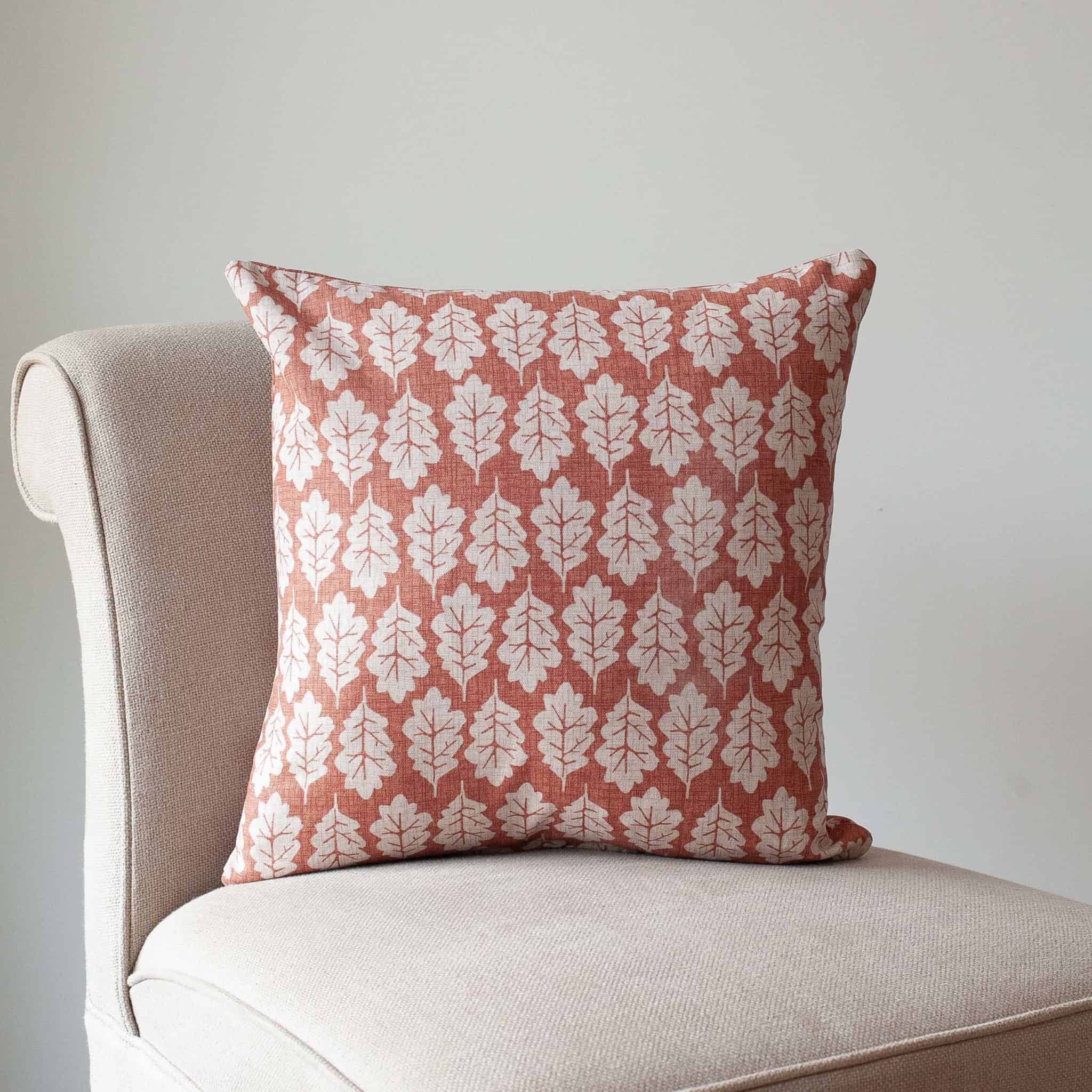 Autumn Leaf Cushion in Terracotta Linen Loft