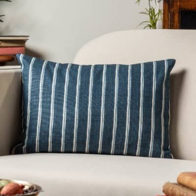 Cambridge Stripe Boudoir Cushion in Denim Blue