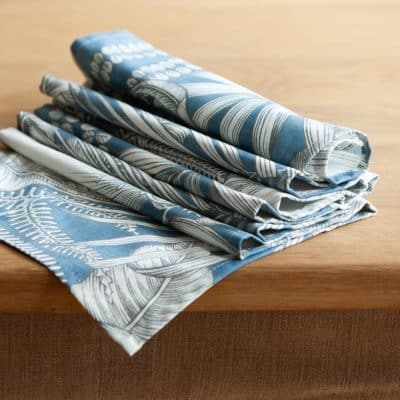 Neon Floral Table Runner in Denim Blue