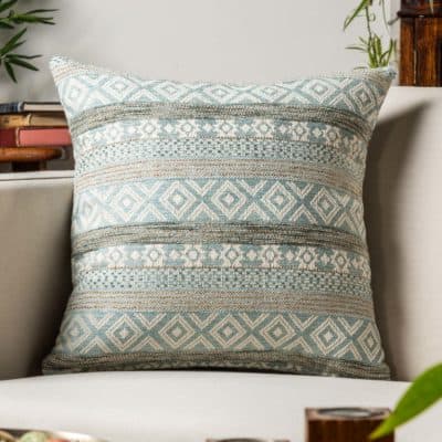 Aztec Boucle Chenille Cushion in Duck Egg Blue