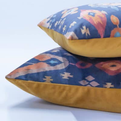 Siam Velvet Extra-Large Cushion in Terracotta and Navy
