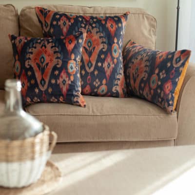Siam Velvet Cushion in Terracotta and Navy