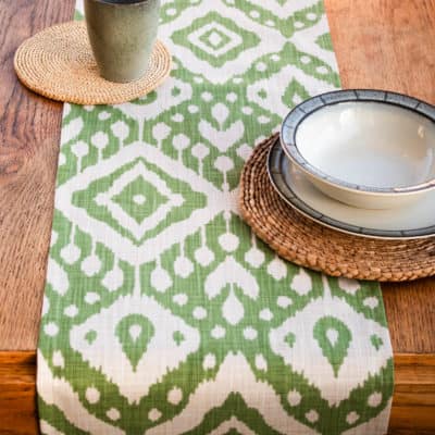 Moroccan Kilim Print Table Runner in Forest Green