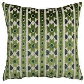 Kashan Geometric Cut Velvet Cushion in Emerald Green