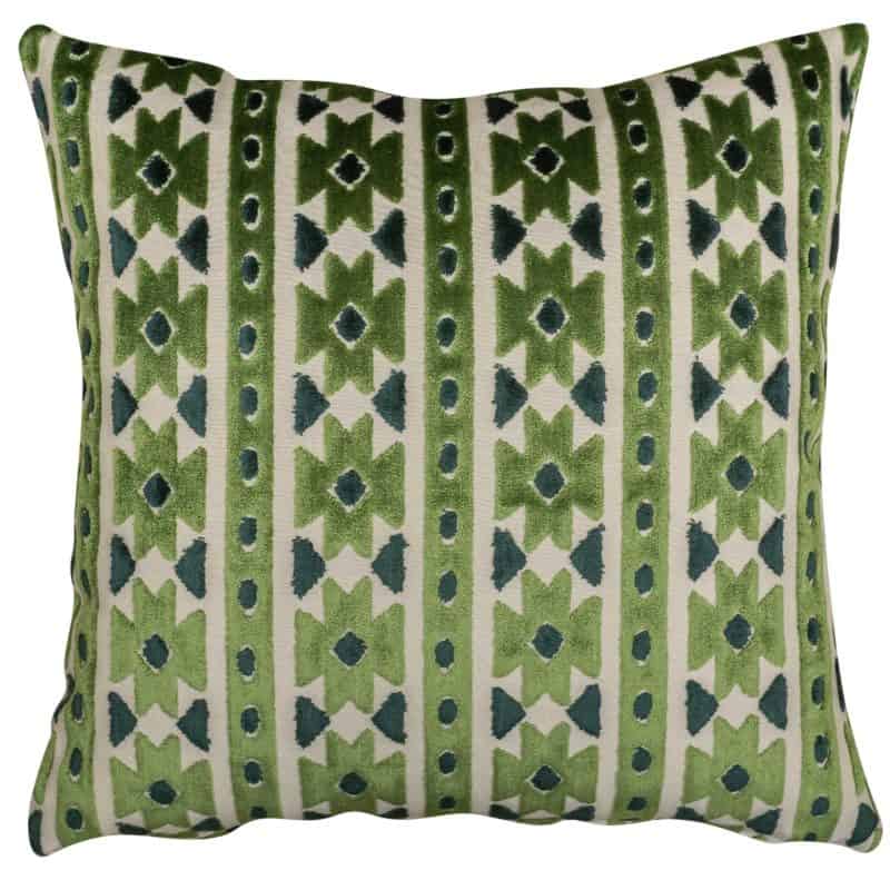 Kashan Geometric Cut Velvet Cushion in Emerald Green