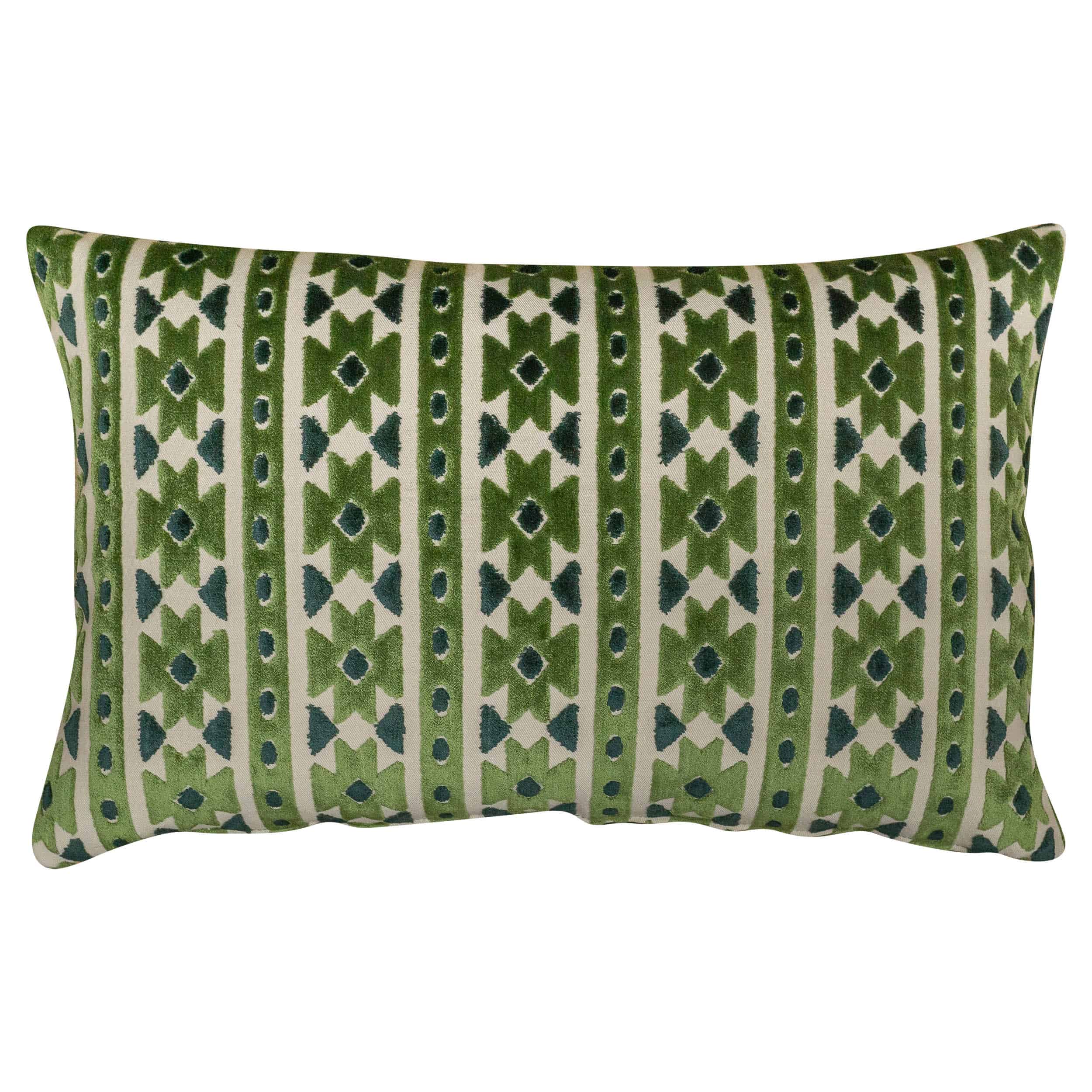 Kashan Geometric Cut Velvet XL Rectangular Cushion in Emerald Green